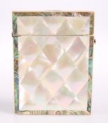 A VICTORIAN MOTHER-OF-PEARL AND ABALONE CARD CASE, CIRCA 1870, rectangular with hinged cover and