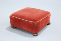 ~ A GEORGE IV ROSEWOOD AND UPHOLSTERED STOOL, with reeded bun feet.The absence of a Condition Report