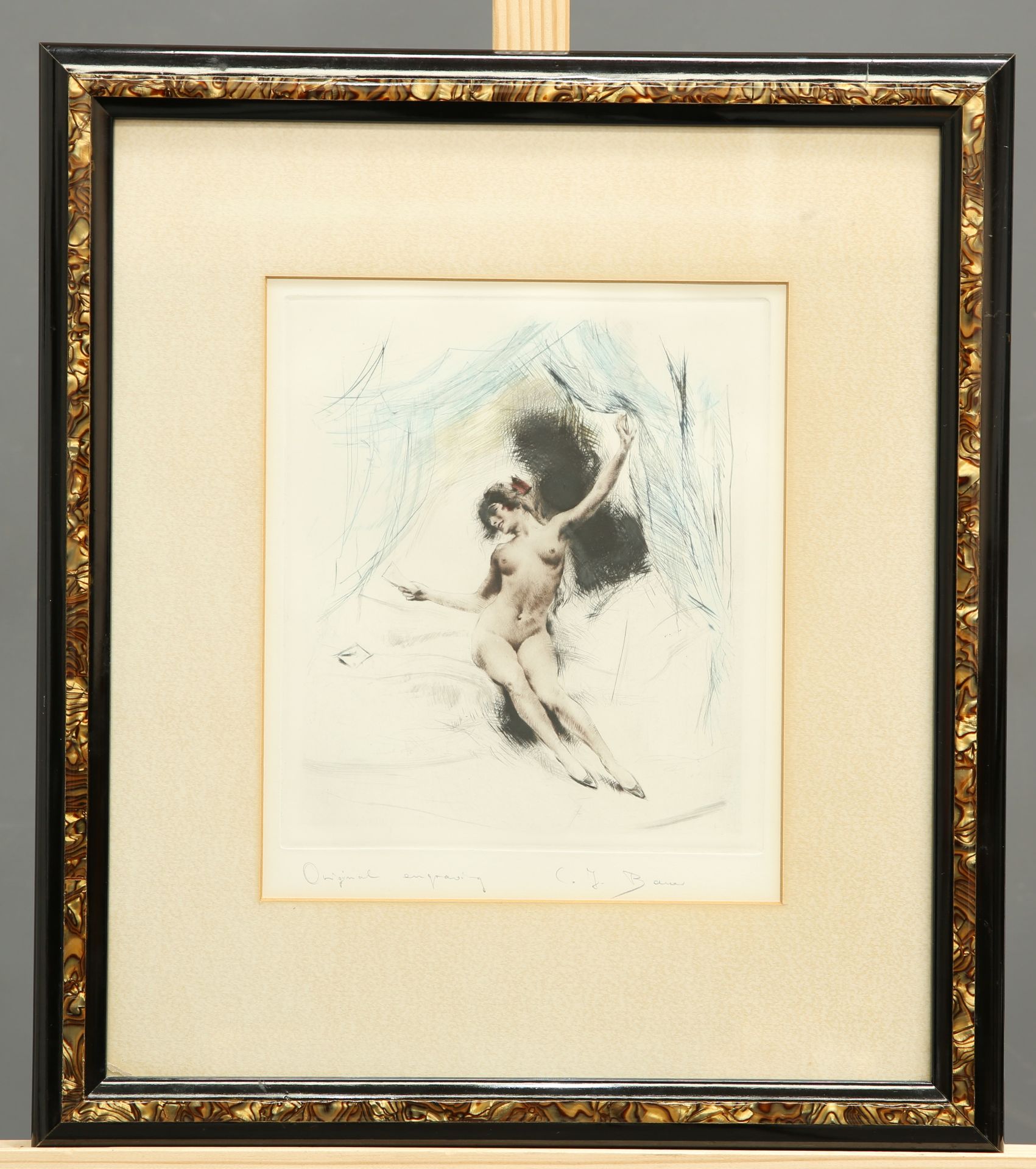 CARL JOSEPH BAUER (1897-1989), FEMALE NUDE, signed in pencil in the margin, original etching, - Bild 2 aus 2