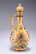 A ZSOLNAY PECS EWER AND COVER, CIRCA 1870-80, decorated in the Persian taste with foliage, the