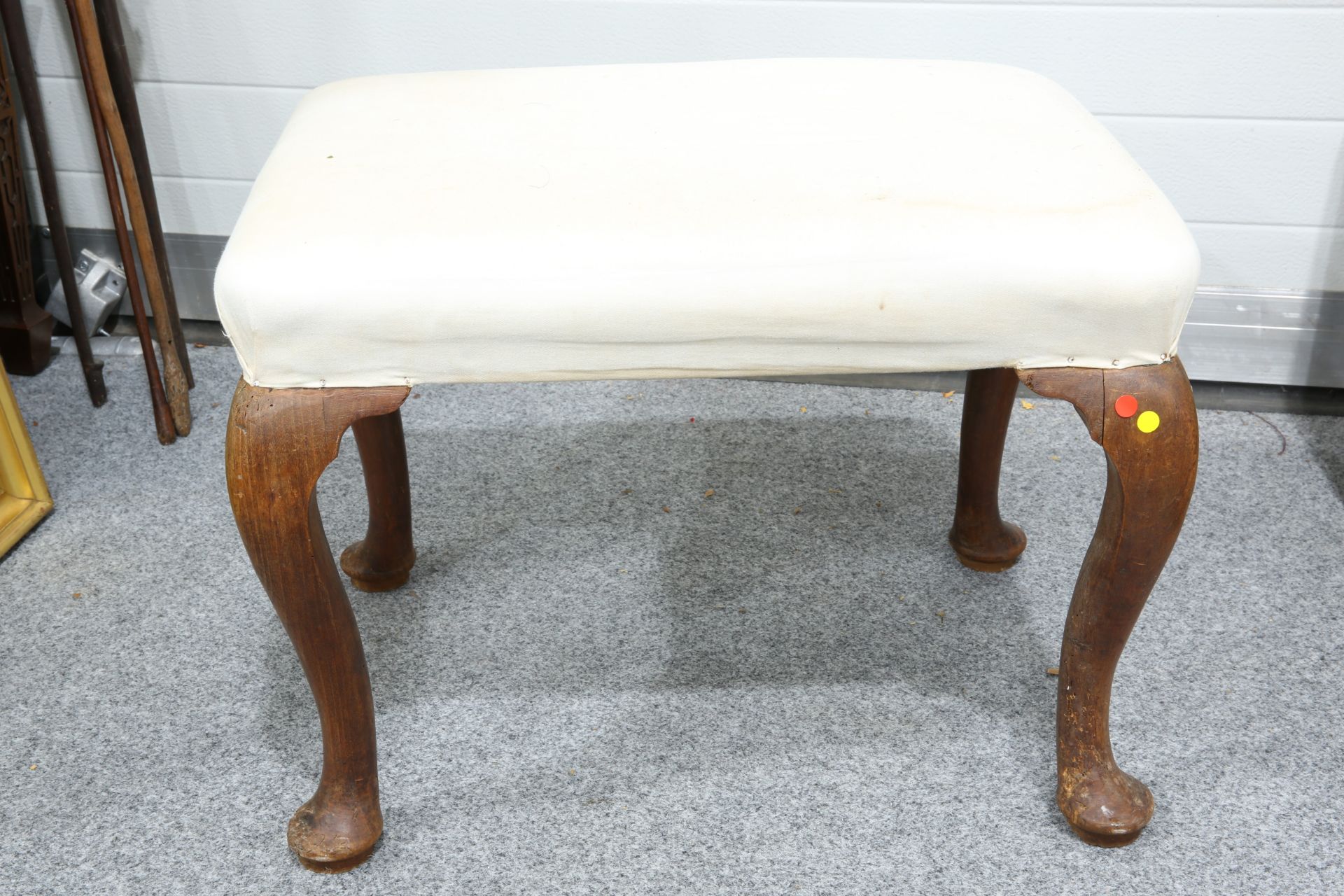 ~ TWO 18TH CENTURY WALNUT STOOLS, each with rectangular stuffed over seat and cabriole legs. Each - Bild 8 aus 13