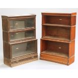 TWO GLOBE WERNICKE BOOKCASES, the first oak, with three glazed sections and base drawer, the