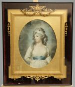 AFTER GAINSBOROUGH, PORTRAIT OF A LADY, print, oval, in a fine quality gilt frame within a glazed