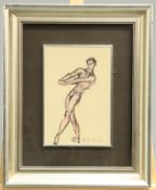TOM MERRIFIELD (BORN 1932), MALE BALLET DANCER, signed lower right, gouache, pen and ink, framed.