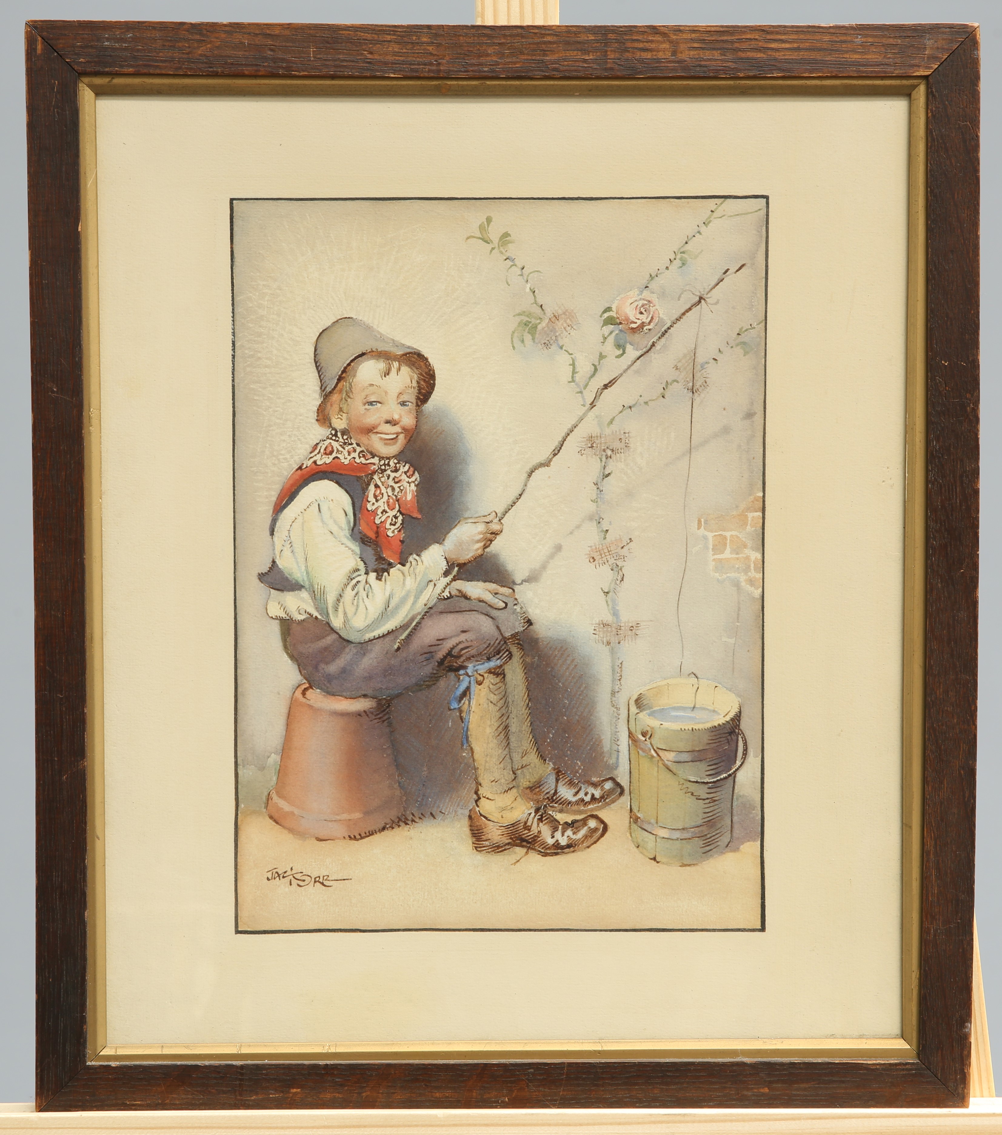 JACK ORR (1890-1961), GONE FISHING, signed lower left, watercolour, in an oak frame. 31.5cm by 23cm