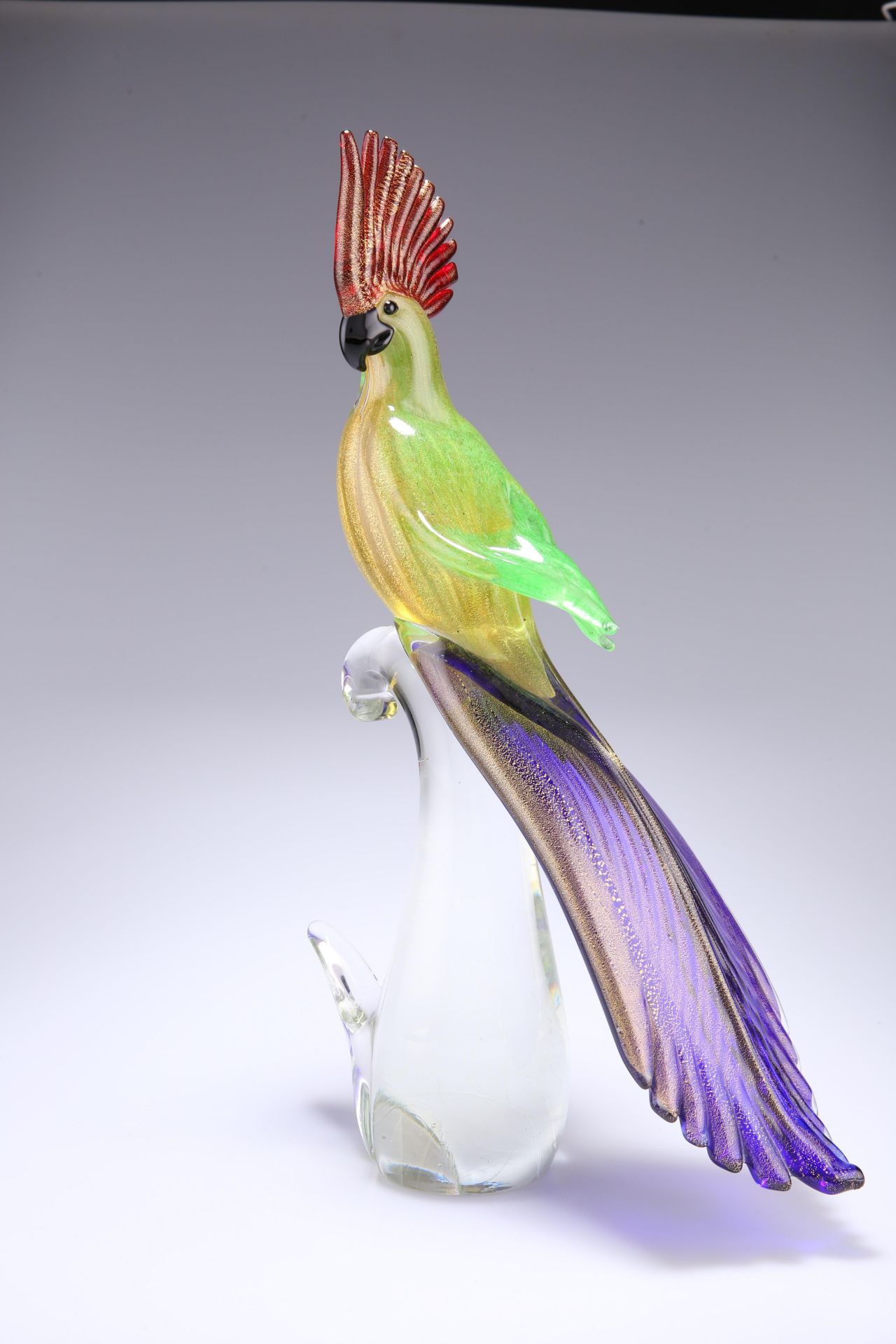 A LARGE MURANO GLASS MODEL OF A COCKATOO, etched signature. 41cm high