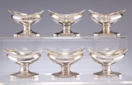 A MATCHED SET OF SIX GEORGE III SILVER SALTS, by Abstinando King, London 1801 (x4) and Robert