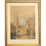 CONTINENTAL SCHOOL (19TH CENTURY), PRAGUE, bears initials lower left, watercolour, framed. 62cm by