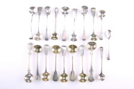 A COLLECTION OF GEORGE III AND LATER SILVER SALT SPOONS, including a set of five Victorian silver