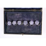 A SET OF SIX EDWARDIAN SILVER AND ENAMEL BUTTONS, by John Millward Banks, Chester 1907, each