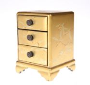 A JAPANESE GOLD LACQUER MINIATURE CHEST OF DRAWERS, MEIJI PERIOD, decorated to all visible areas