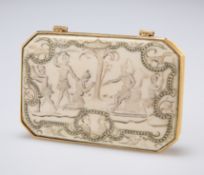 A GOLD-MOUNTED IVORY SNUFF-BOX, apparently unmarked, first half 18th Century, oblong and with canted