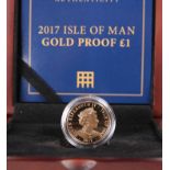 A 2017 ISLE OF MAN GOLD PROOF ONE POUND COIN, boxed with certificate.The absence of a Condition