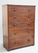 A VERY LARGE VICTORIAN MAHOGANY COUNTRY HOUSE CHEST OF DRAWERS, in two sections, with five