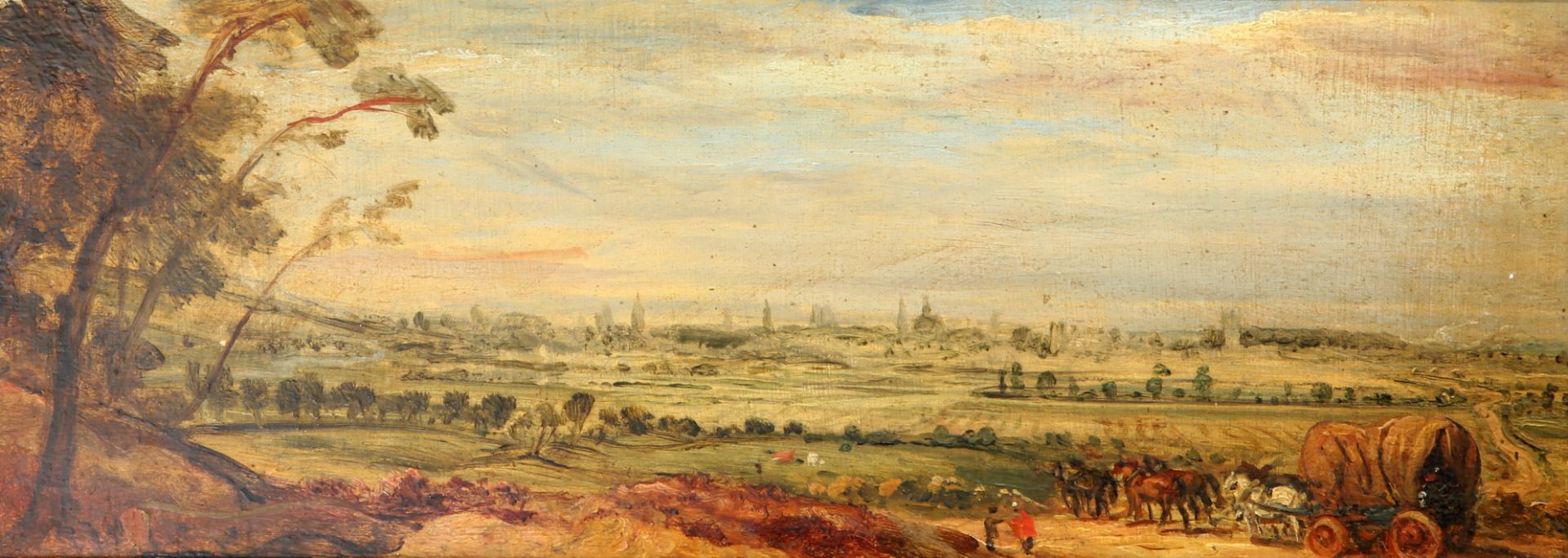 ENGLISH SCHOOL (19TH CENTURY), LANDSCAPES, POSSIBLY OXFORD, TWO, oils on board, each stamped into