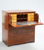 A 19TH CENTURY MAHOGANY SECRETAIRE CHEST, the moulded rectangular top above a secretaire drawer
