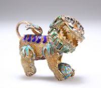 A SMALL CHINESE FILIGREE GILT-METAL AND ENAMEL MODEL OF A BUDDHIST LION DOG