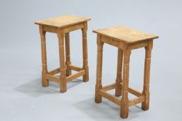 A PAIR OF YORKSHIRE OAK HIGH STOOLS, each with rectangular top raised on octagonal-section legs