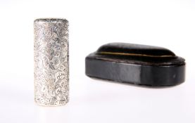 A VICTORIAN SILVER SCENT FLASK, by Sampson Mordan & Co, London 1890, cylindrical with hinged