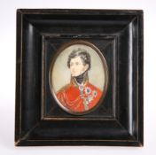 A PORTRAIT MINIATURE OF GEORGE IV, early 20th Century, on ivory, in an ebonised frame, inscribed