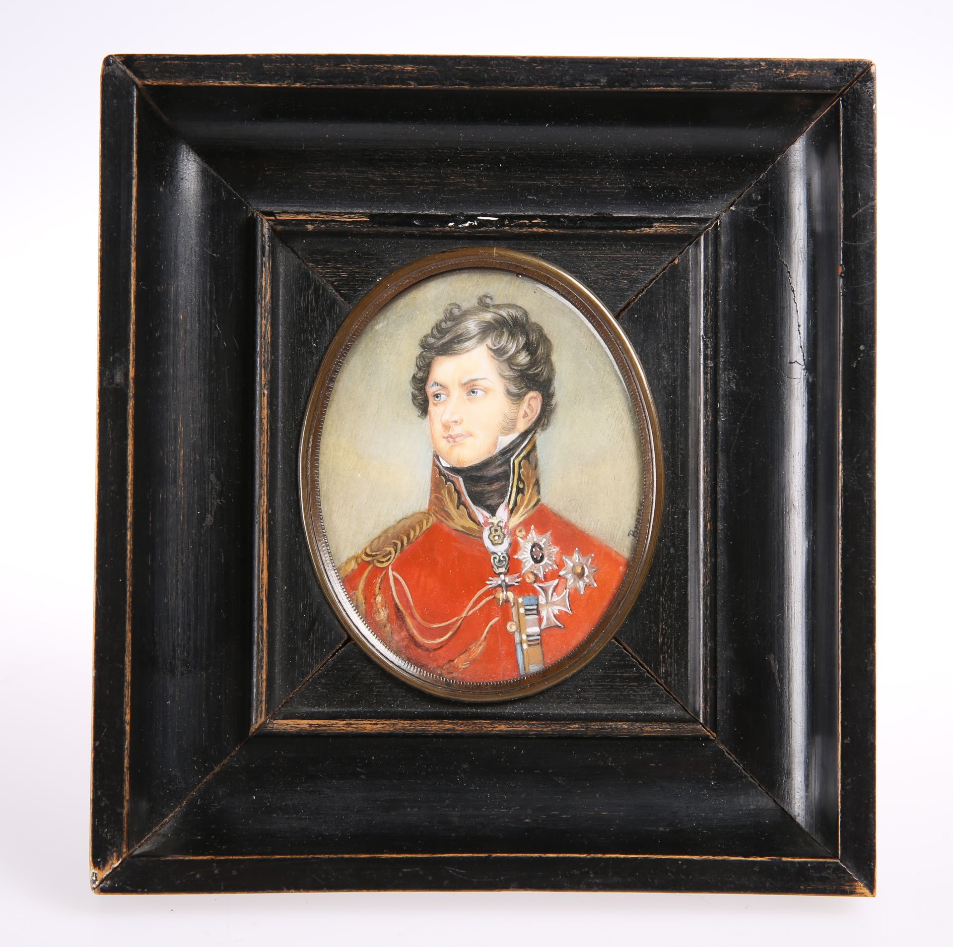 A PORTRAIT MINIATURE OF GEORGE IV, early 20th Century, on ivory, in an ebonised frame, inscribed