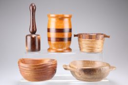 TREEN: A GROUP OF TREEN, including a luggie, quaich, mallet, barrel, etc. (5)