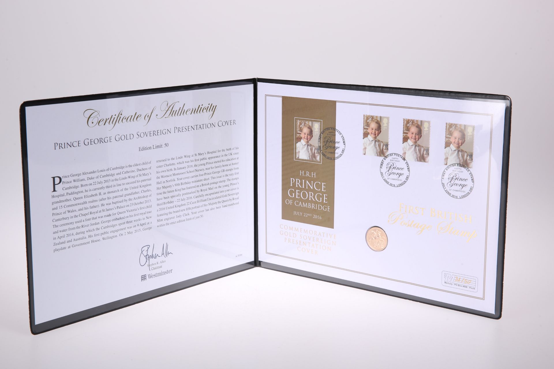 A 2016 WESTMINSTER LIMITED EDITION COMMEMORATIVE GOLD SOVEREIGN, "PRINCE GEORGE GOLD SOVEREIGN - Bild 2 aus 2