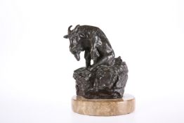 AFTER CHARLES MARION RUSSELL (1864-1926), A BRONZE OF A WILDEBEEST, signed in the cast CMR and