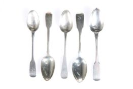 A GROUP OF FIVE YORK SILVER TEASPOONS, comprising James Barber, George Cattle II & William North,