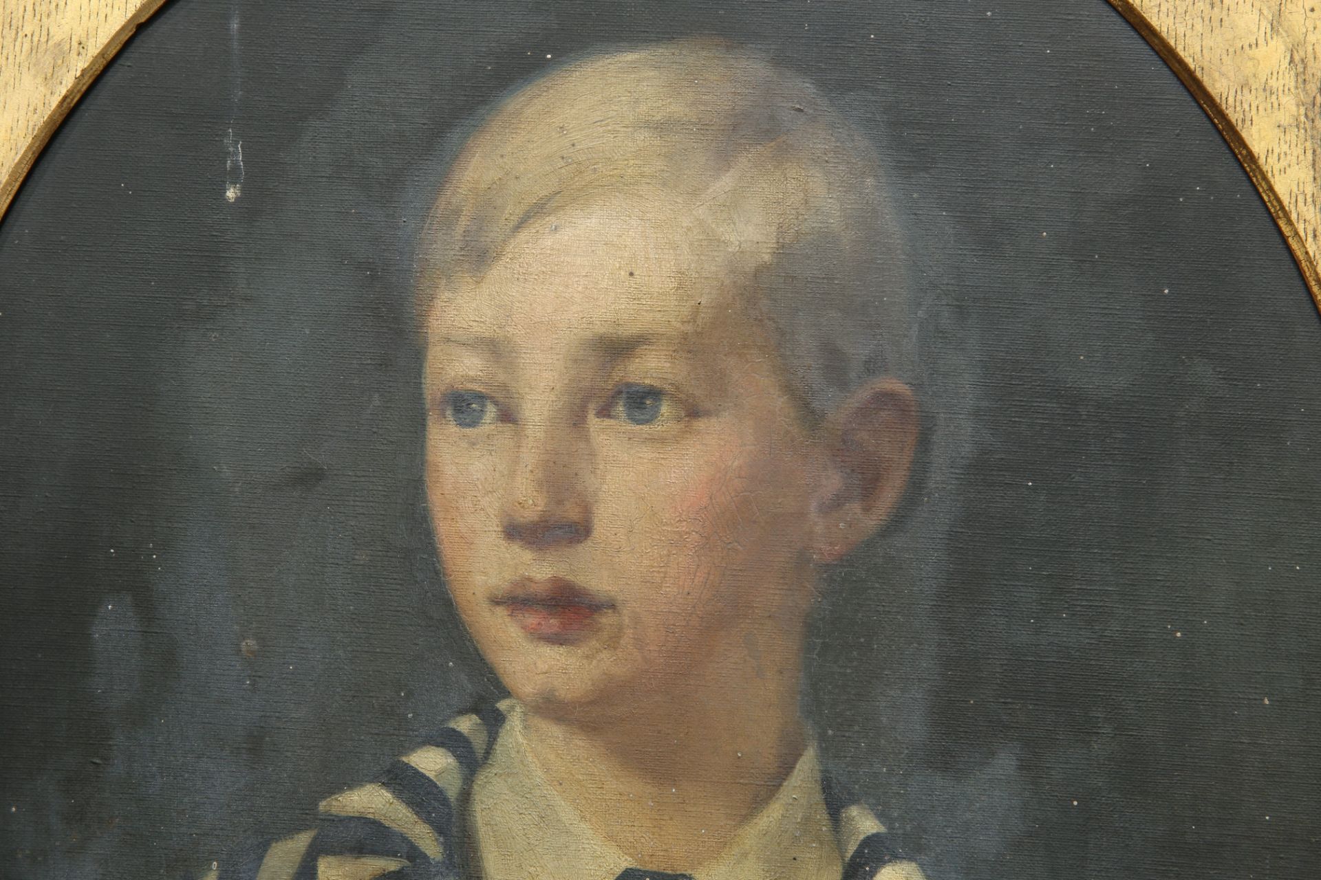~ ENGLISH SCHOOL, PORTRAIT OF A BOY IN A STRIPY JACKET, PROBABLY LORD NORTH, oval, oil on canvas, - Image 2 of 3