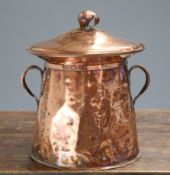 AN ARTS AND CRAFTS COPPER TWO-HANDLED COAL BIN AND COVER, by William Soutter & Sons Co., the domed