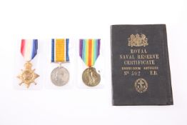 A WWI MEDAL TRIO WITH ORIGINAL RNR CERTIFICATE, 1147EA G. Hicks E.R.A.