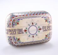 A RUSSIAN SILVER AND ENAMEL BOX, 19TH CENTURY, the rectangular rounded hinged box, the exterior with