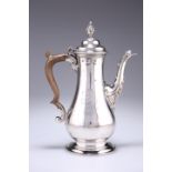 A GEORGE III SILVER COFFEE POT, by James Baker/John Broughton, London 1769, elongated baluster form,