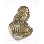 A BRASS PLAQUE MODELLED AS A BUST OF OLIVER CROMWELL, LATE 19th CENTURY