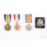 A WWI MEDAL TRIO AND BADGE, 3263 T.F. Brace 23-LOND. R.