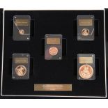 A FIVE COIN GOLD PROOF SOVEREIGN SET, "AN ICONIC DESIGN REMASTERED", designed by Angela Pistrucci,