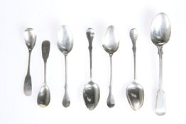 A SET OF FOUR UNASCRIBED SILVER TEASPOONS, each struck with maker's mark GM, 11.3cm long; together