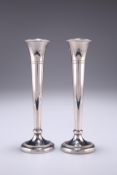 A PAIR OF SILVER TRUMPET VASES, by A.T. Cannon Ltd, Birmingham 1971, with beaded rims, above