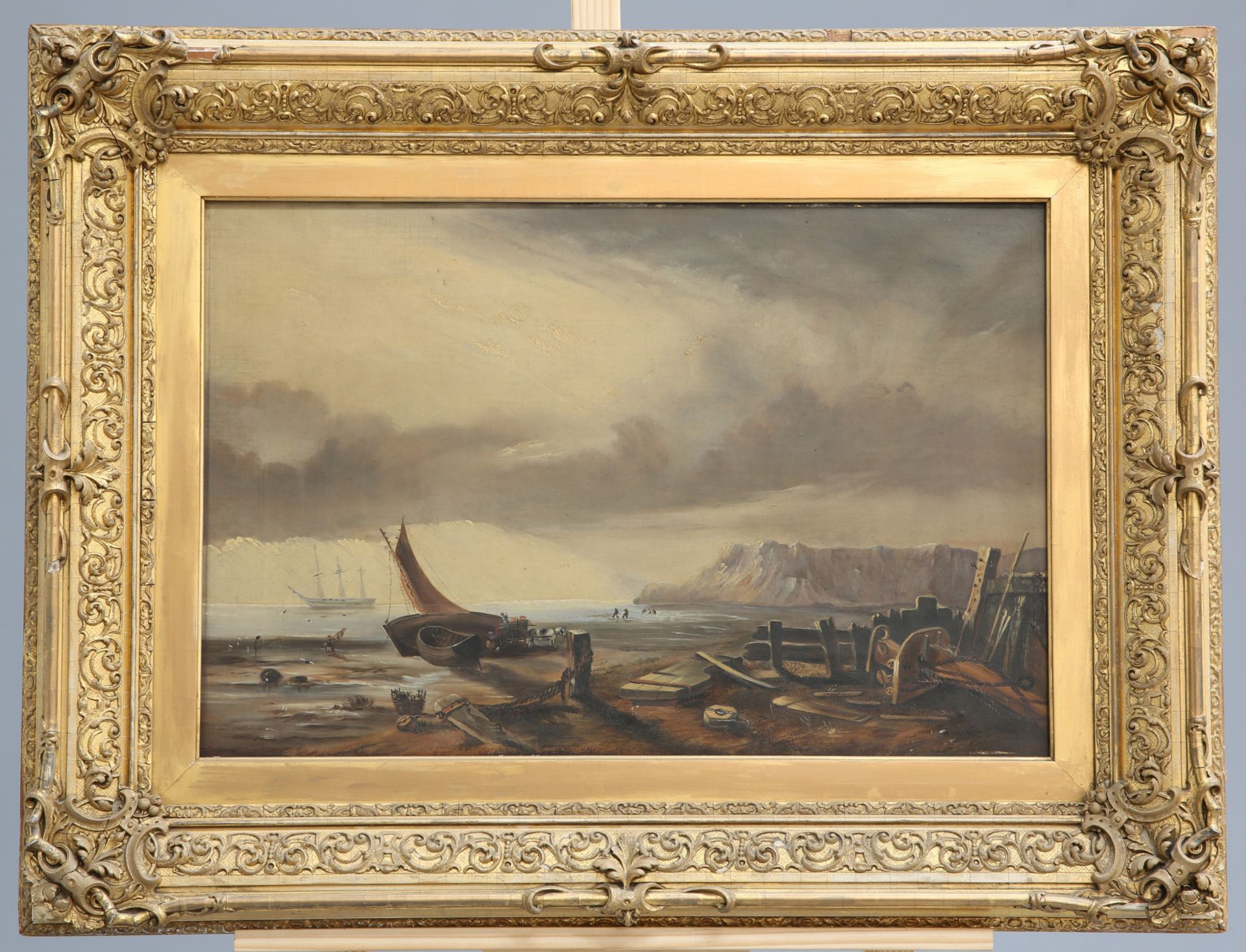 19TH CENTURY SCHOOL, SEASCAPE, oil on canvas, framed. 39cm by 59cm - Bild 2 aus 3