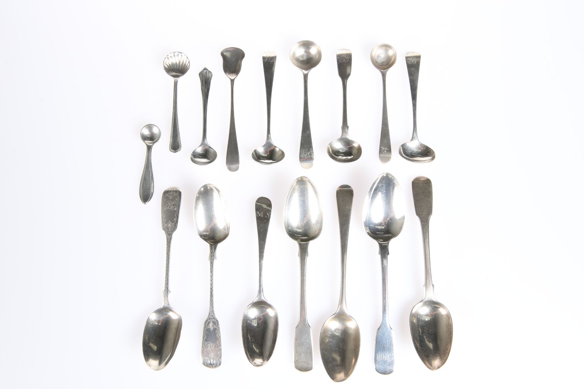 SEVEN ASSORTED GEORGIAN AND VICTORIAN SILVER TEASPOONS, of typical form, 14cm longest; sold together