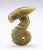 A CHINESE JADE PENDANT, carved as a locust.  7cm