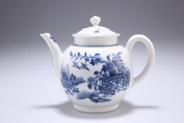 A WORCESTER TEAPOT, CIRCA 1765-85, blue printed with the Fence pattern, crescent mark. 12cm high