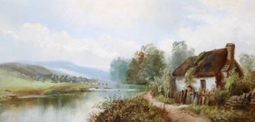 *** CRUICKSHANK, THATCHED COTTAGES BY A RIVER, A PAIR