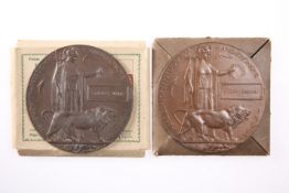 TWO WWI DEATH PLAQUES: 6432 Joseph Darwin, Lincolnshire Regiment; and 110461 Stanley White, Royal