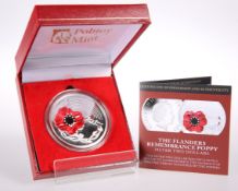 A 2018 SILVER TWO DOLLAR POPPY COIN, "THE FLANDERS REMEMBRANCE POPPY", no. 137/499, boxed with
