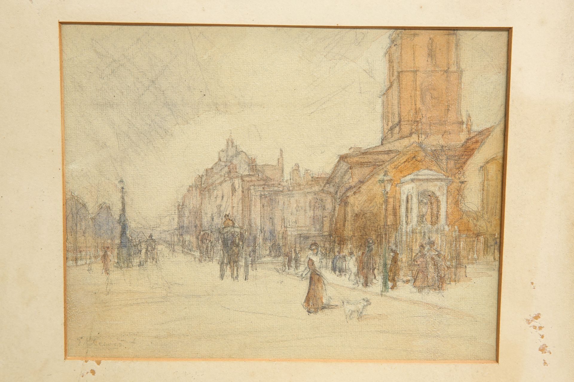 ~ ENGLISH SCHOOL, VIEW IN CHELSEA, signed E.K. Reeve? lower left, watercolour. 19.5cm by 25.5cm