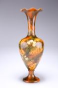 A LINTHORPE POTTERY VASE, of baluster form with high trumpet neck with undulating rim, painted