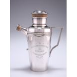 AN ART DECO SILVER-PLATED COCKTAIL SHAKER, with presentation inscription to Capt. & Mrs Geoffrey