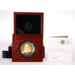 A ROYAL MINT QUARTER-OUNCE GOLD PROOF COIN, "THE BRITANNIA 2016", boxed with certificate.